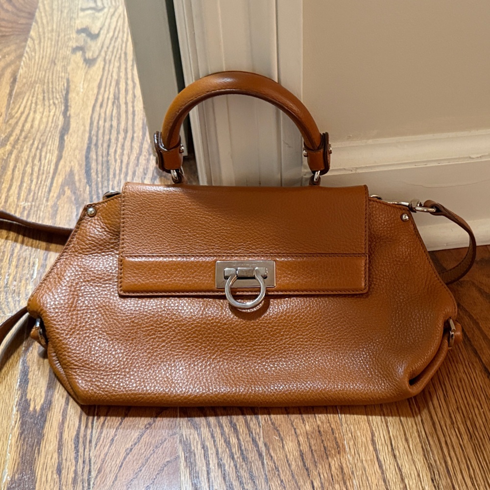 Salvatore Ferragamo Sofia 2-way Tan Leather Shoulder Bag
